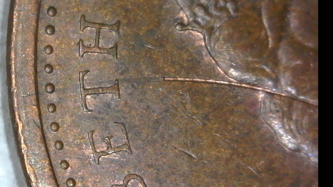 1966-Canadian-Cent-Struck-Through-Partially-Retained-Wire-Found-CRH!